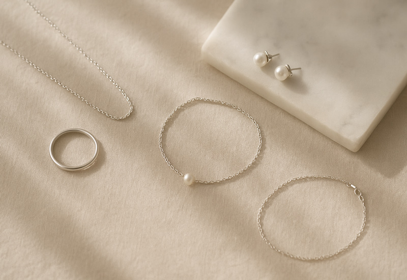 ست زیورآلات نقره مروارید مینیمال
