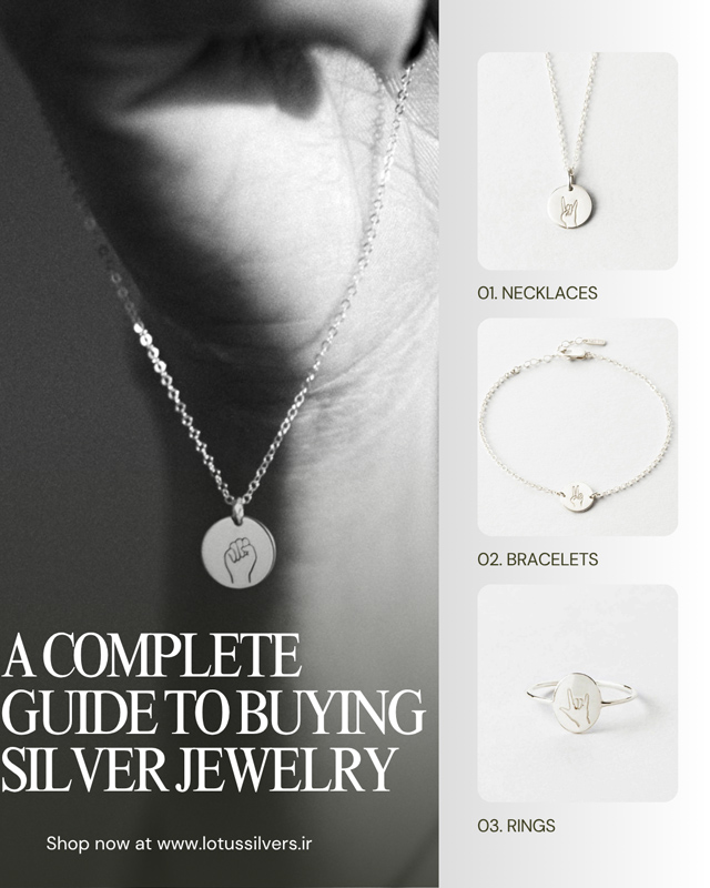 دسته بندی زیورآلات نقره شامل گردنبند و انگشتر و دستبند