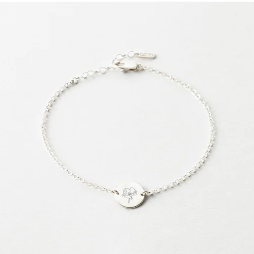 دستبند نقره حکاکی "کالکشن گل ماه تولد" کد 0304